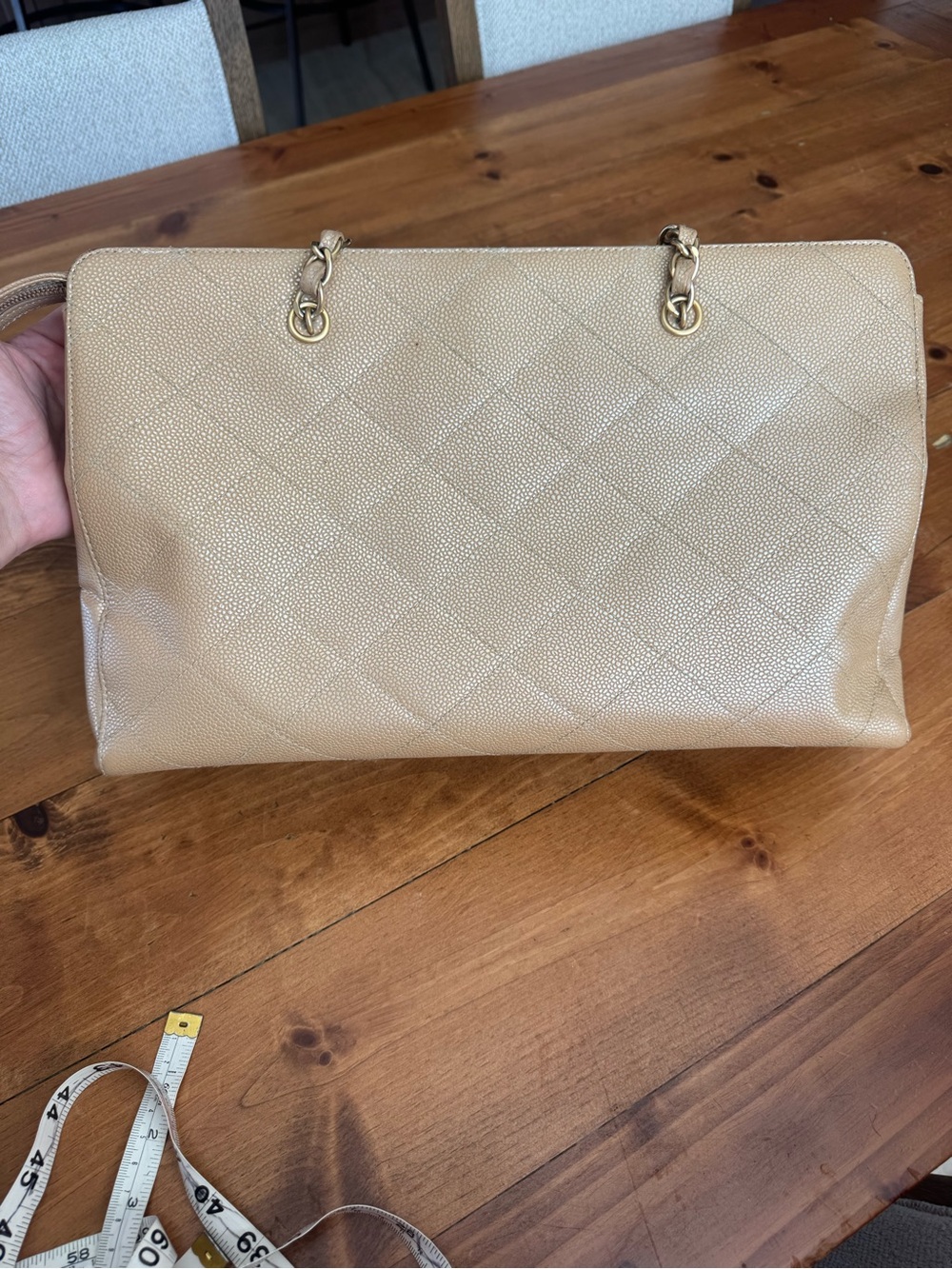 CHANEL Quilted Beige Caviar Leather Chain Shoulder Bag - Picture 7 of 16